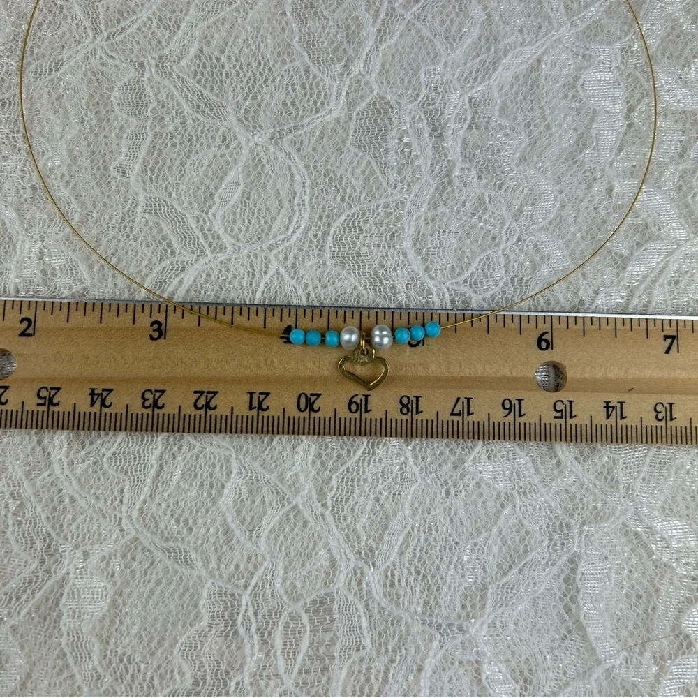 Gold Plated 925 Sterling Silver Heart Necklace w Genuine Turquoise Beads Pearls - Picture 13 of 13
